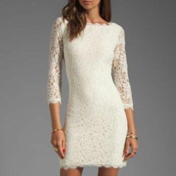 Diane Von Furstenberg Ivory Zarita Lace‎ Mini Dress - Picture 4 of 15